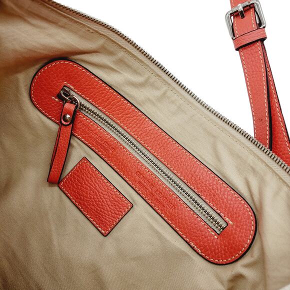 Made In Italy Pebble Grain Leather Orange Adjustable Crossbody Zip Handbag - Picture 6 of 12